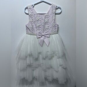 AMERICAN PRINCESS Girl Embroidered Tiered Tulle Dress with Front‎ Bow Size 5